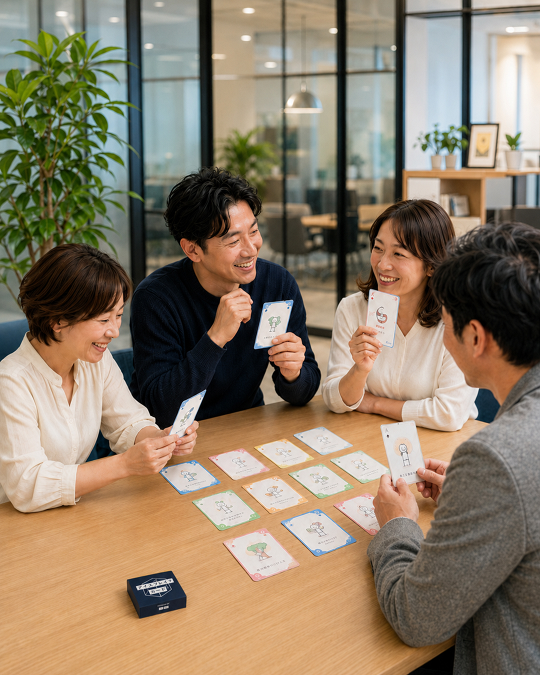 テーブルを囲んで話す人々